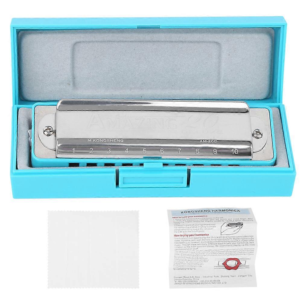 10Hole Harmonica Blues Bb Key Harp Wind Musical Instrument Beginner Practice AM20DBlue