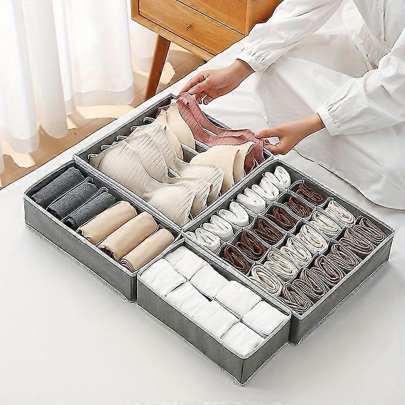 4pcs/Set Foldable Canvas Drawer Organizers - Space-Saving Storage Solution for Socks, Underwear, Bras, and Accessories - Desk, Closet, and Dresser Fri