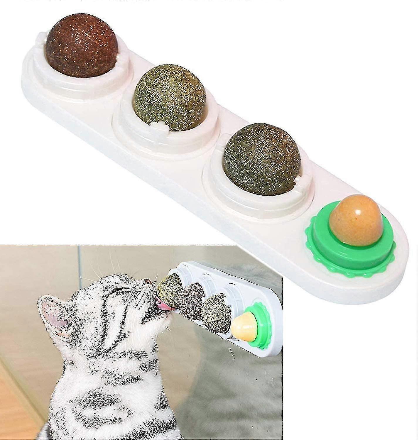 Catnip Balls 4 Pack Catnip Wall Toys Natural Safe Healthy Wall Treats Rotatable Chew Dental Cat Toy