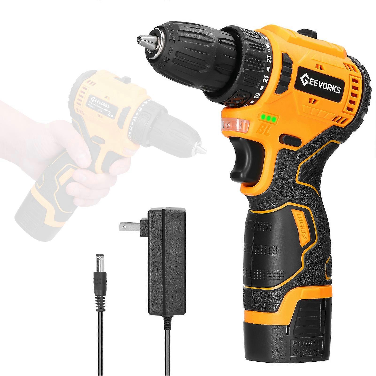 Geevorks 16.8V Cordless Driver Drill Household Brushless Motor Electric Screwdriver Regulation Rotation Ways Adjustment Lithium Drill Home Improvement