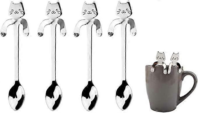 ZK-Set of Stainless Steel Cat Teaspoon Hanging Kitten Design Teaspoon Dessert Spoon Mixed Drink Shaker Cup Hanging Spoon Kitchen Gadgets.