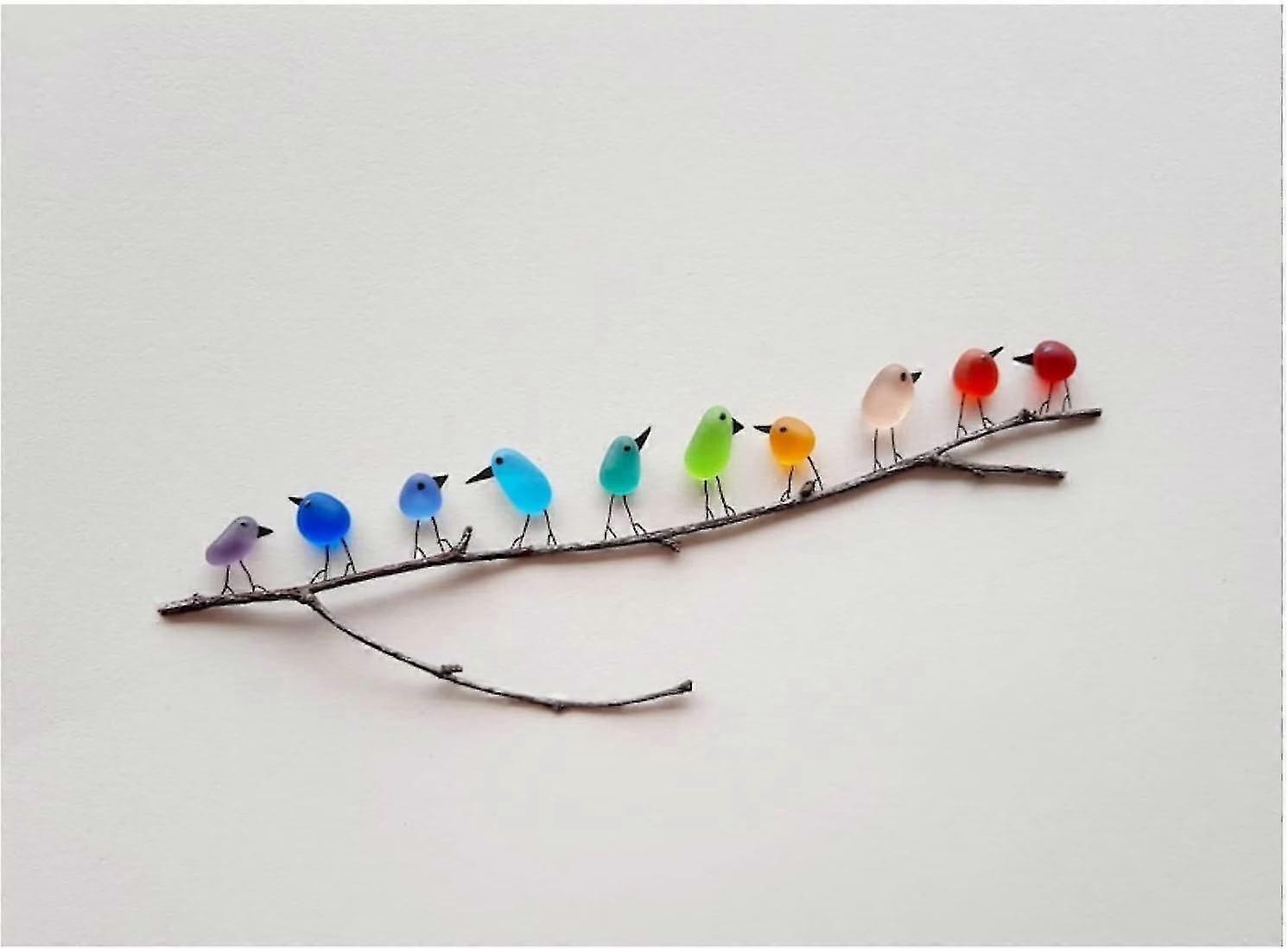 Meerglas Regenbogen Vögel, Meer Glas Kunst, Meer Glas & Treibholz Bild, Regenbogen Vogel Wanddekoration, perfektes Geschenk für Weihnachten Geburts...