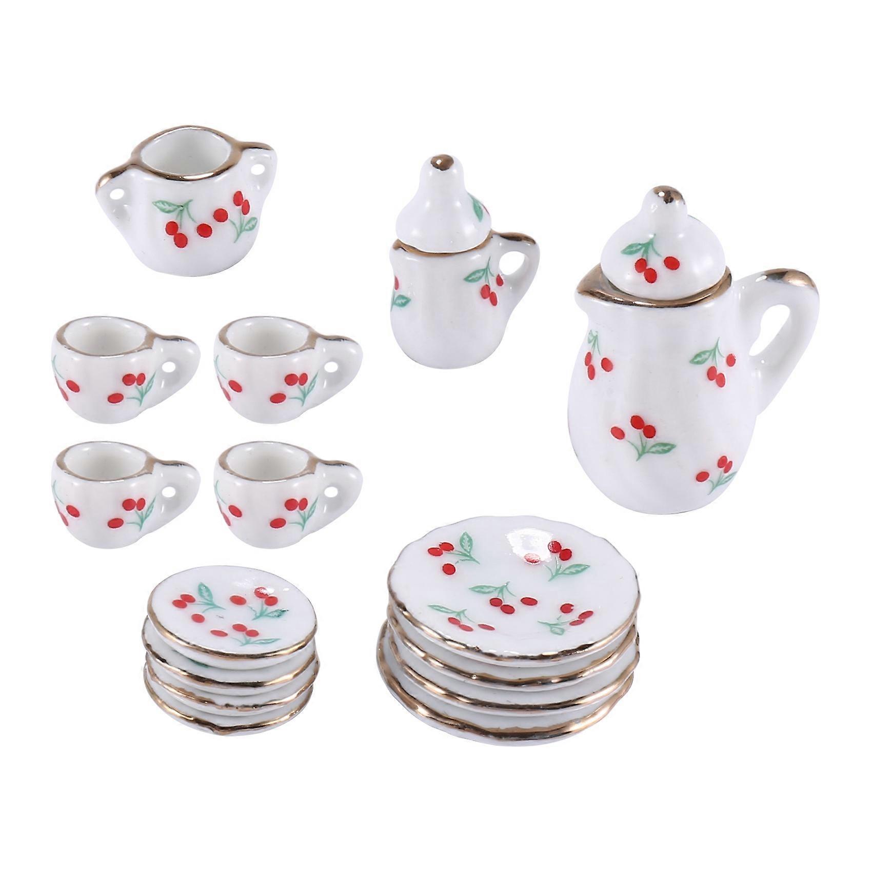Set of 15pcs 1/12 Miniature Dining Ware Porcelain Tea Set---