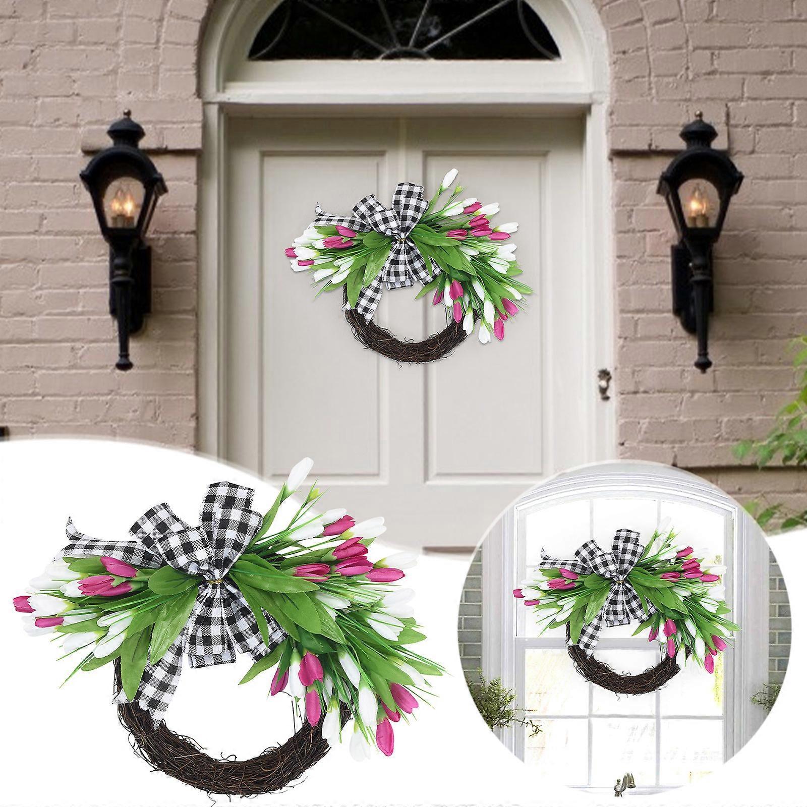 Spring Simulated Tulips Wreath Daily Wreath Decorative Rattan Wreath Hung On The Door All Year Round FLYE245380