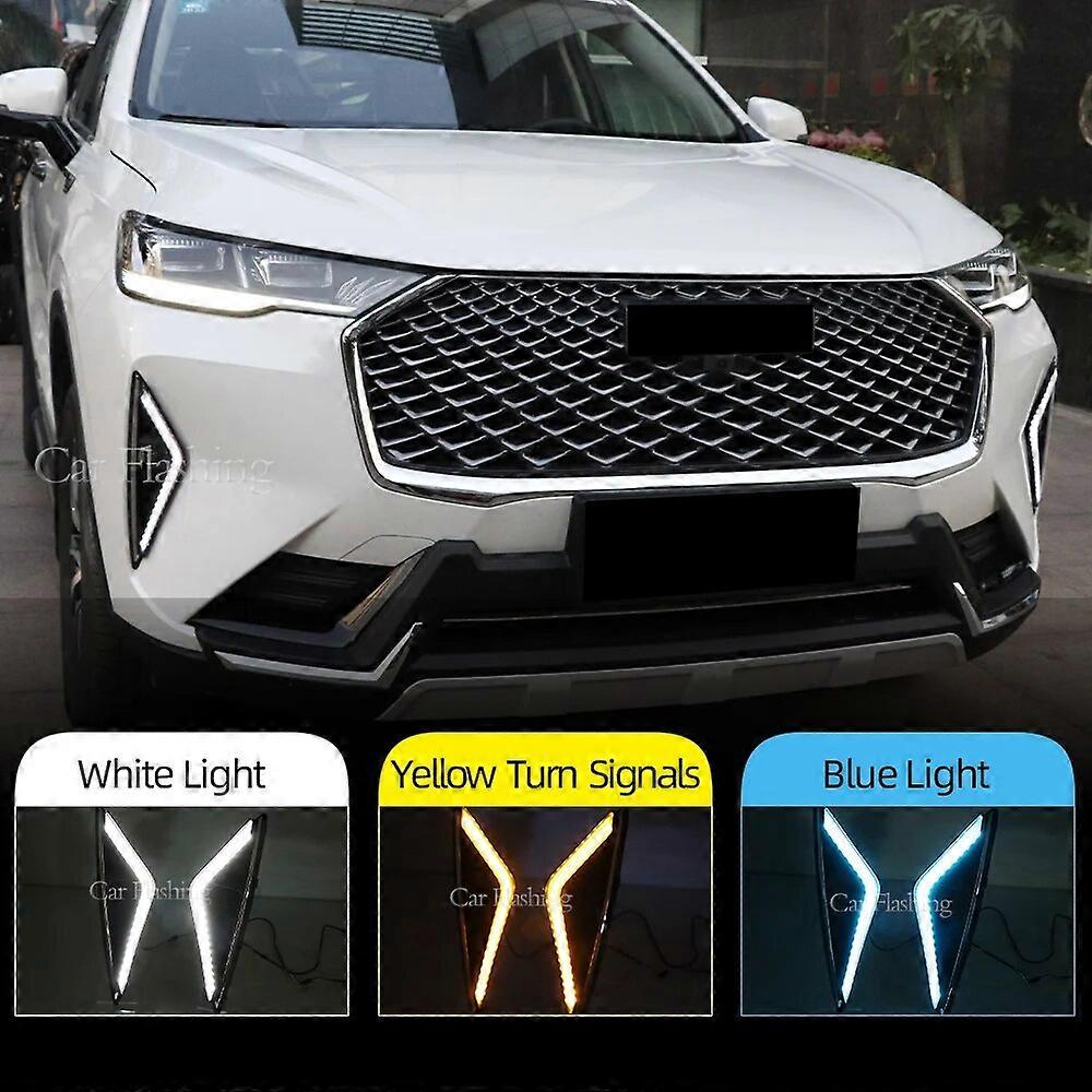 2PCS Car DRL For Haval H6 2020 2021 2022 LED Daytime Running Lights with Turn Signal Yellow Driving Fog lamp Lights