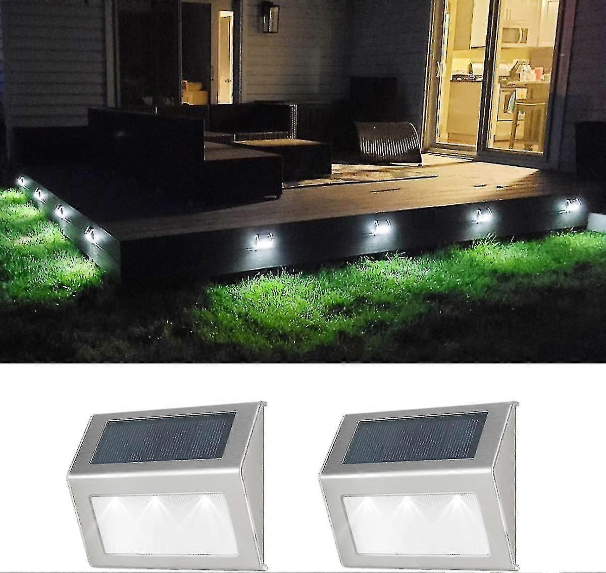 2 Pack Solar Step Light, Stainless Steel Solar Fence Lights(cool White Light)