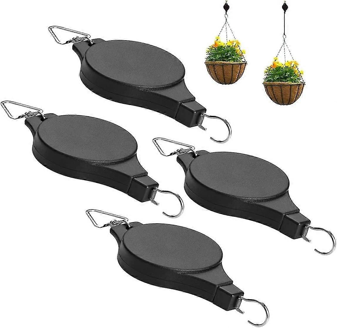 4 Pcs Black Retractable Plant Pulley Flower Basket Hook - Adjustable Telescopic Hook