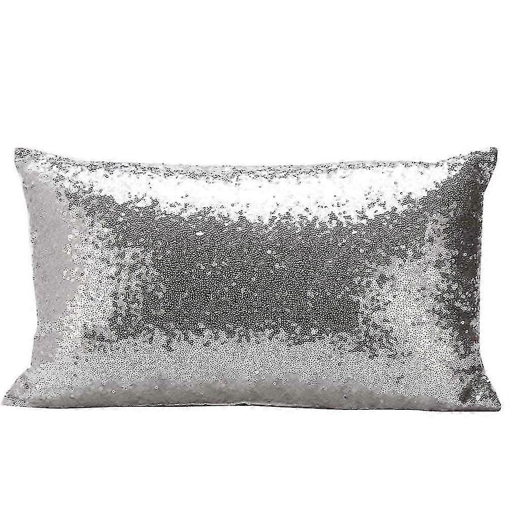 Rectangle Pillowcase,solid Color Glitter Sequins Throw (silver)
