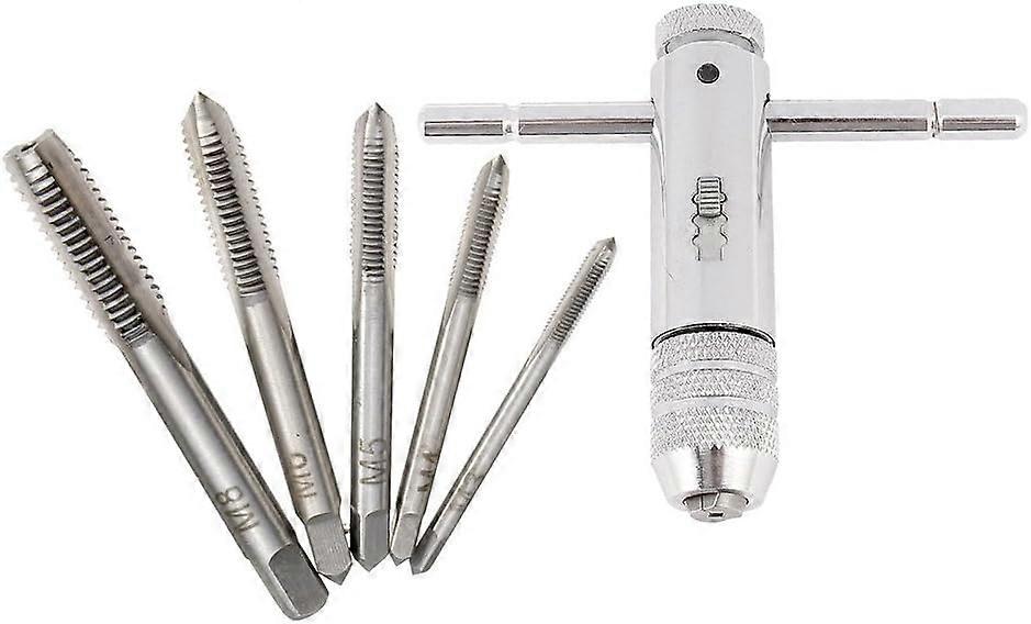 6pcs M3 M4 M5 M6 M8 Adjustable Tapping Tool with T-Handle and Reversible Ratchet