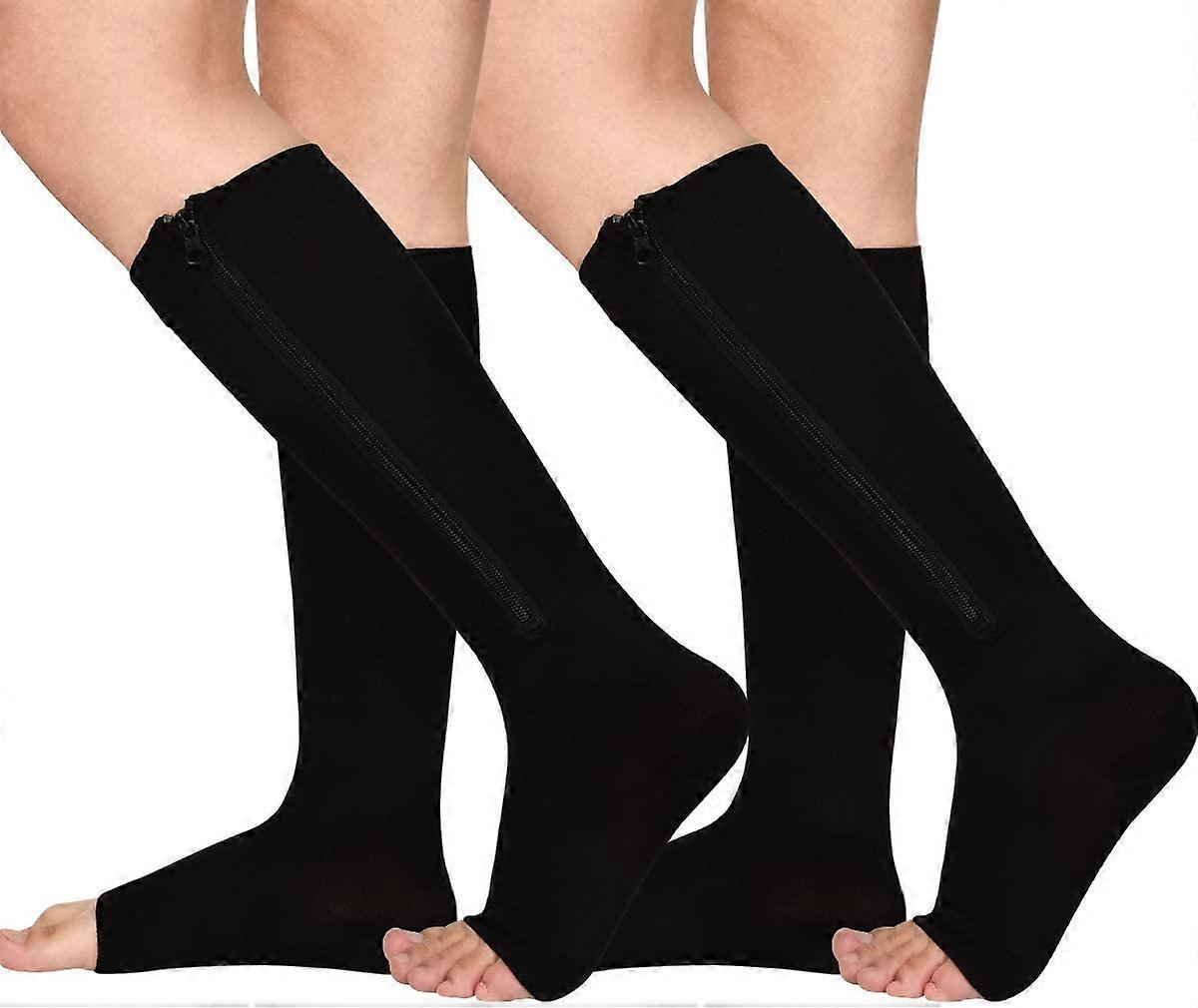 2 Pair Zipper Compression Socks for Women Men Open Toe Compression Socks Easy on