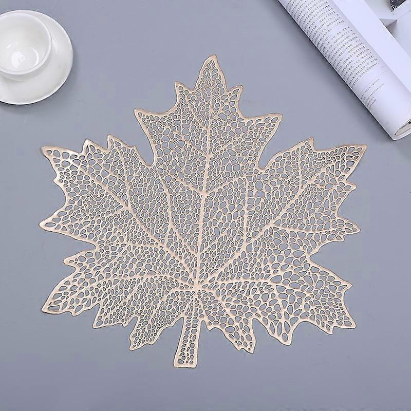 Set Of 6 Leaf Placemats for Dining Table Vinyl Metallic Table Mats Hollow Out Maple Leaf Place Mats
