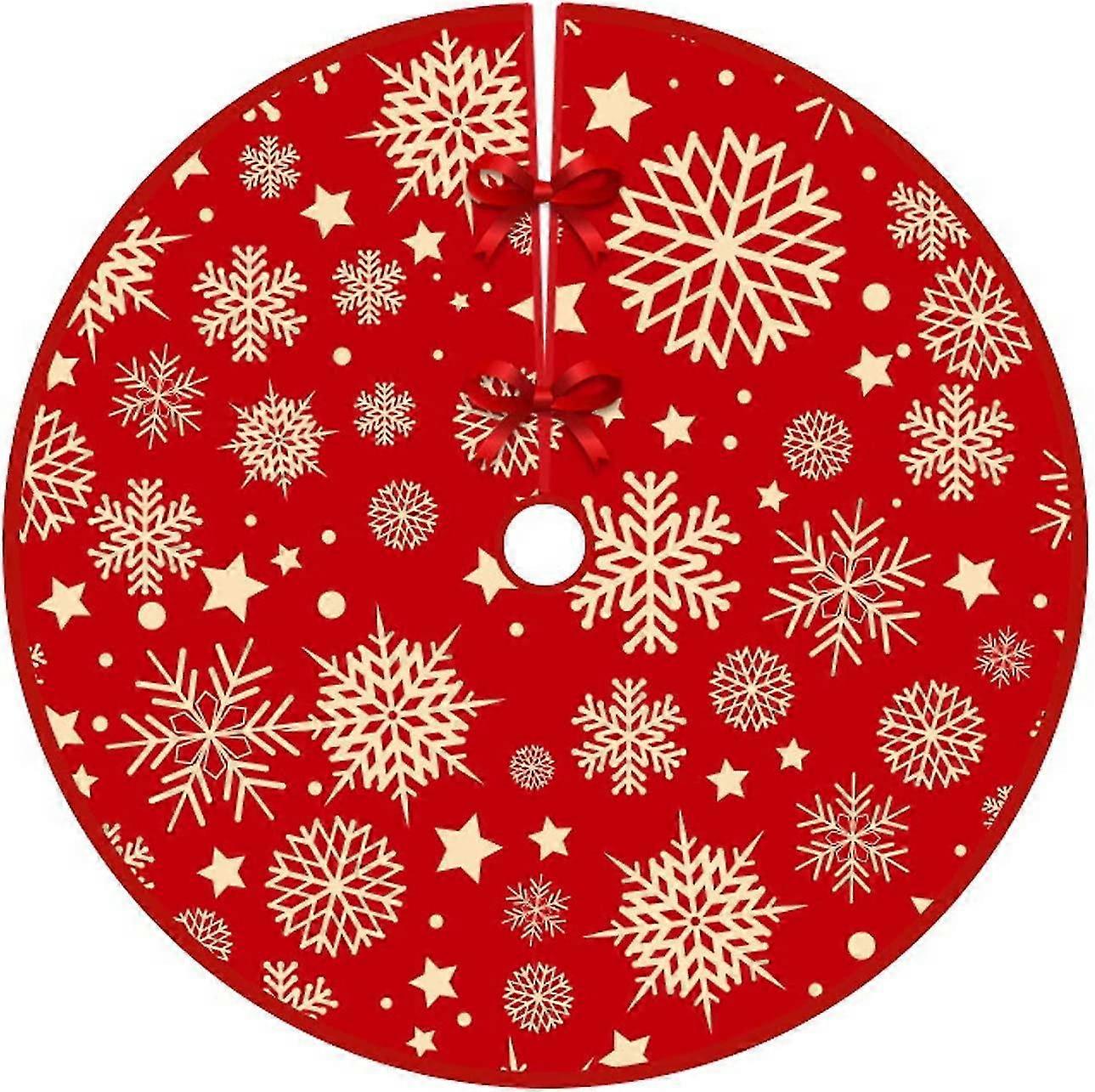 Red Snowflake Christmas Tree Cover,Traditional Plush Christmas Tree Cover,Traditional Round Christma