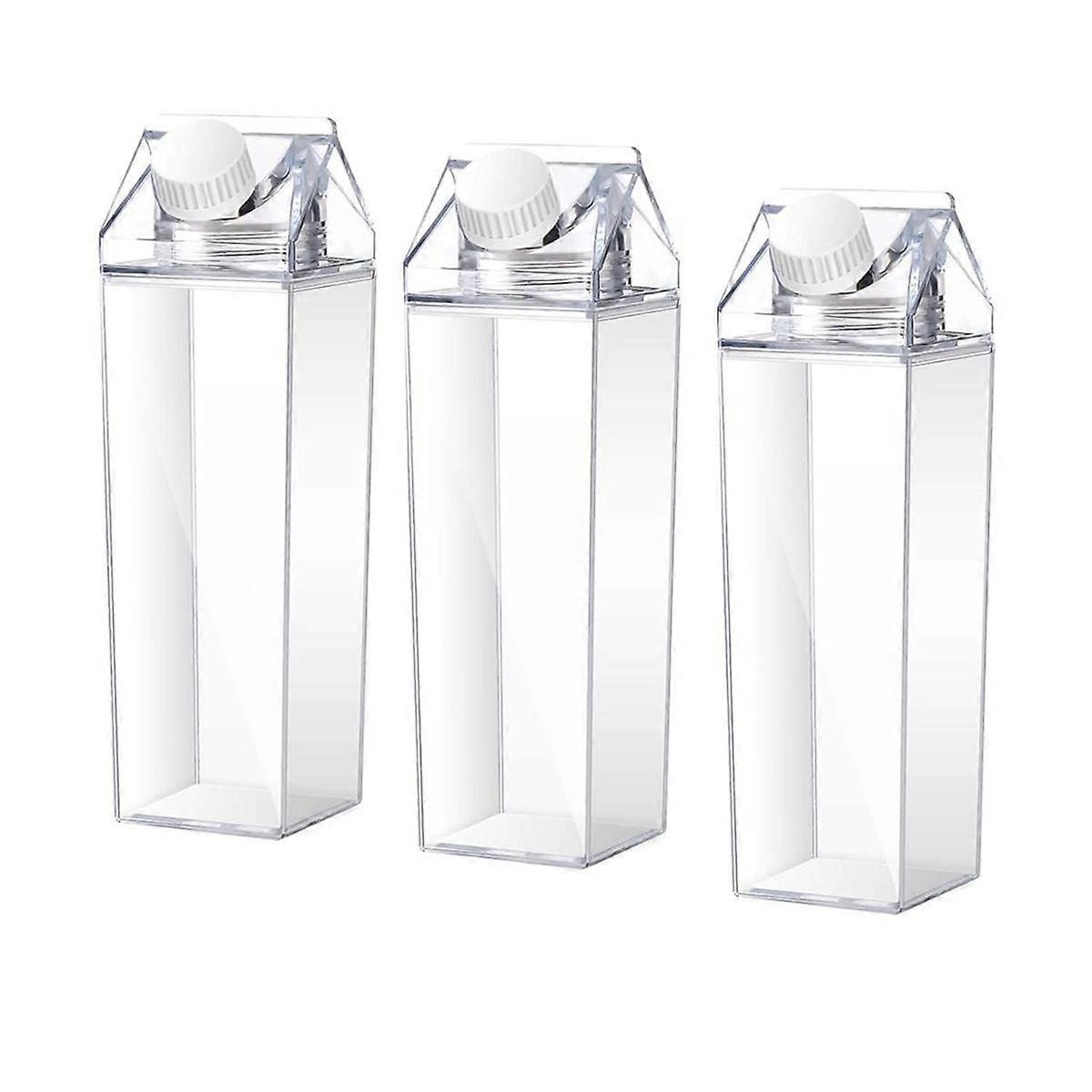 3 Pcs 1000ml Milk Water Bottle Square Plastic Coffee Milk Bottle Portable Reusable Leakproof Juice