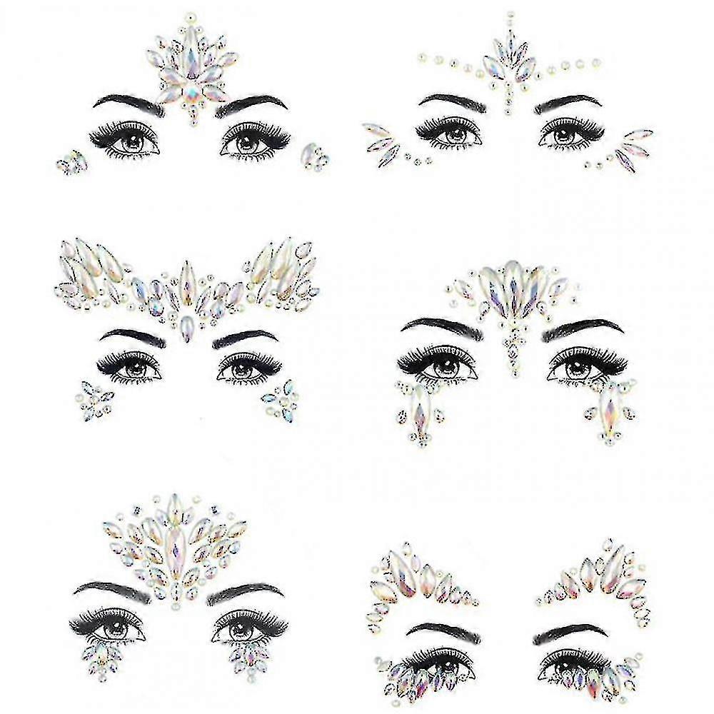 6pcs Halloween Noctilucent Face Gems Tattoo Sticker,cosplay