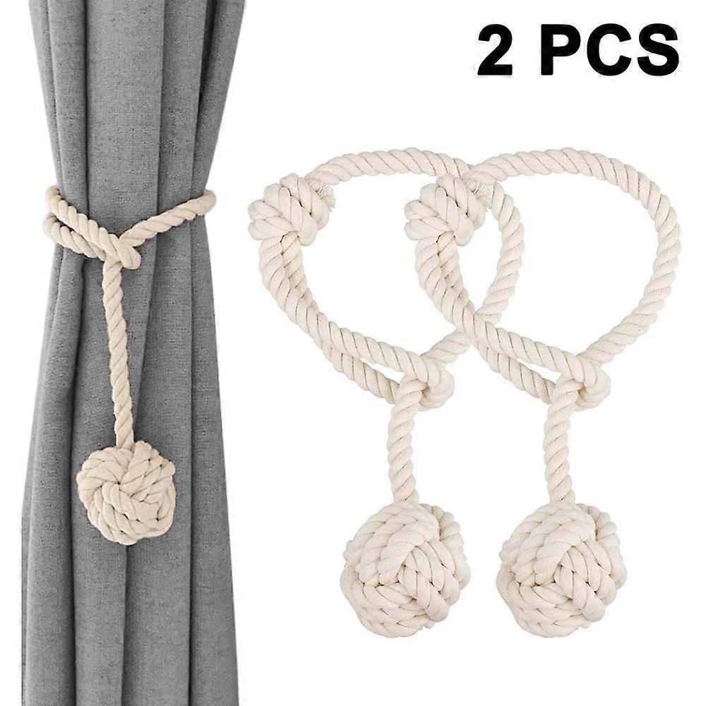 1 Pair Home Curtain Tiebacks Hand Knitting Cord Rope Holdbacks, Decorative Window Curtain Tie, Drapery Tie Back with Single Ball