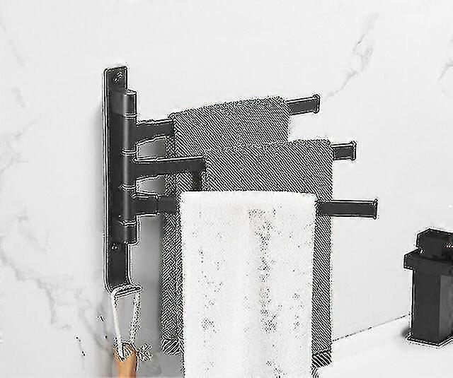 マットブラックバスルームスイベルタオルバースペースを節約スイングラック壁マウントホルダーフック付き