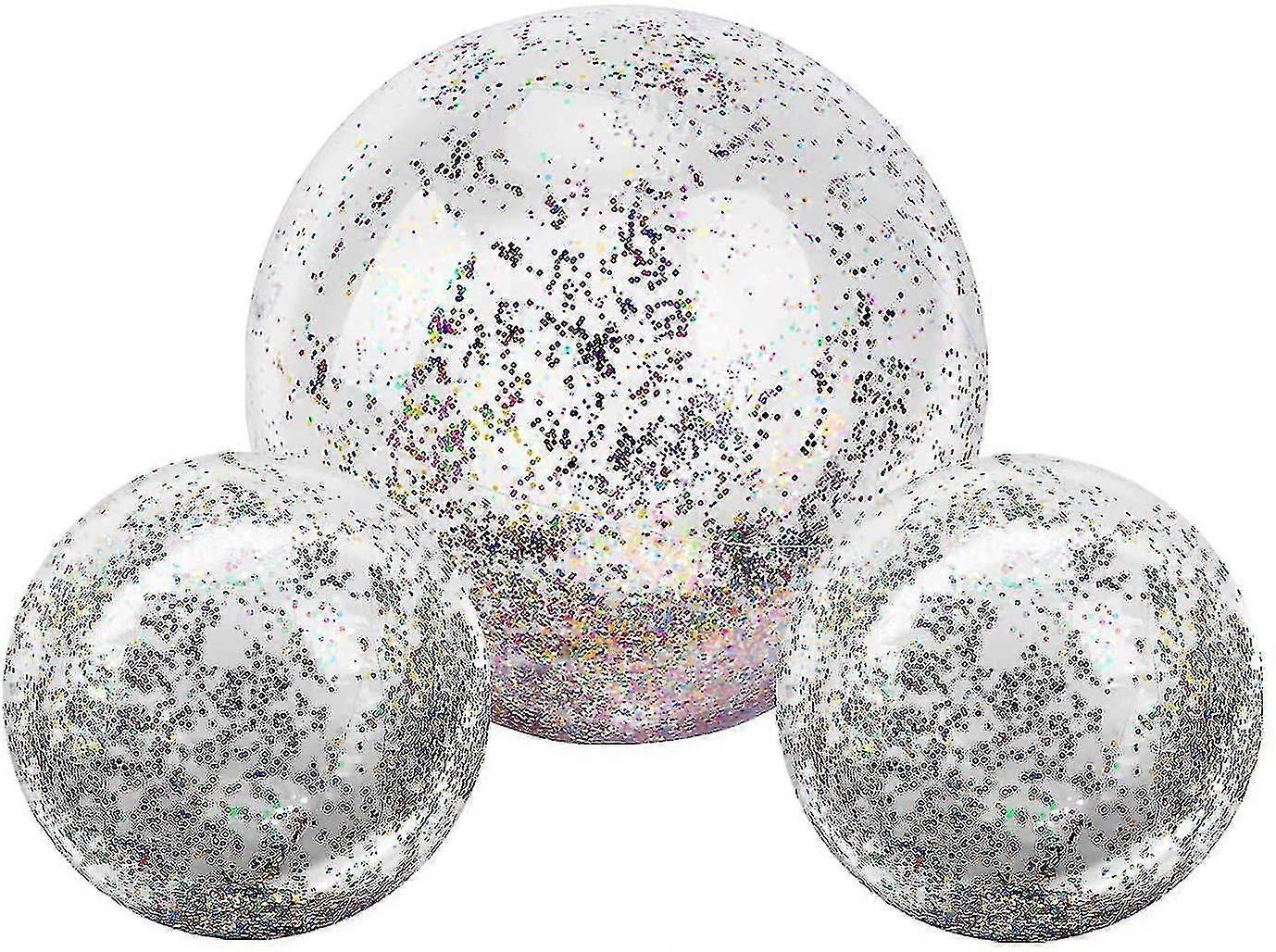Inflatable Beach Ball, (3 Pack) Giant Glitter Beach Ball Swimming Floatable