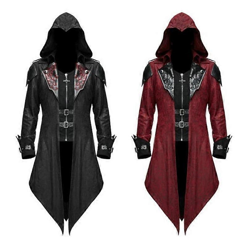暗殺者コスプレ中世の男性ストリートウェアフード付きジャケットエドワードハロウィンドレスアップカーニバルパーティーコスチューム