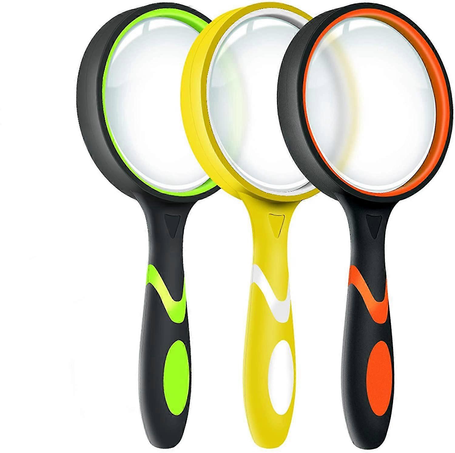3 Pack 10x Magnifier Magnifying Glass For Kids Reading, Non-slip Handheld Magnified Glass, 75mm Large Magnifying Glasses For Close Work, Science And H