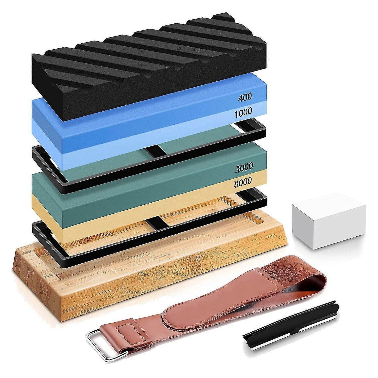 Ensemble de pierre à aiguiser en pierre à aiguiser, kit de pierre à aiguiser au couteau 4 grains latéraux 400/1000 3000/8000, Whetston