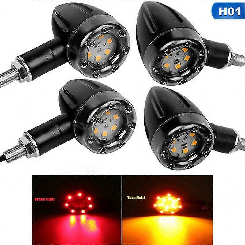 4Pcs Motorcycle Bike LED Amber + Red Turn Signal Brake Stop Light Blinker Light Indicator Bulbs 12V 13 LED 7.5*6*3.5cm