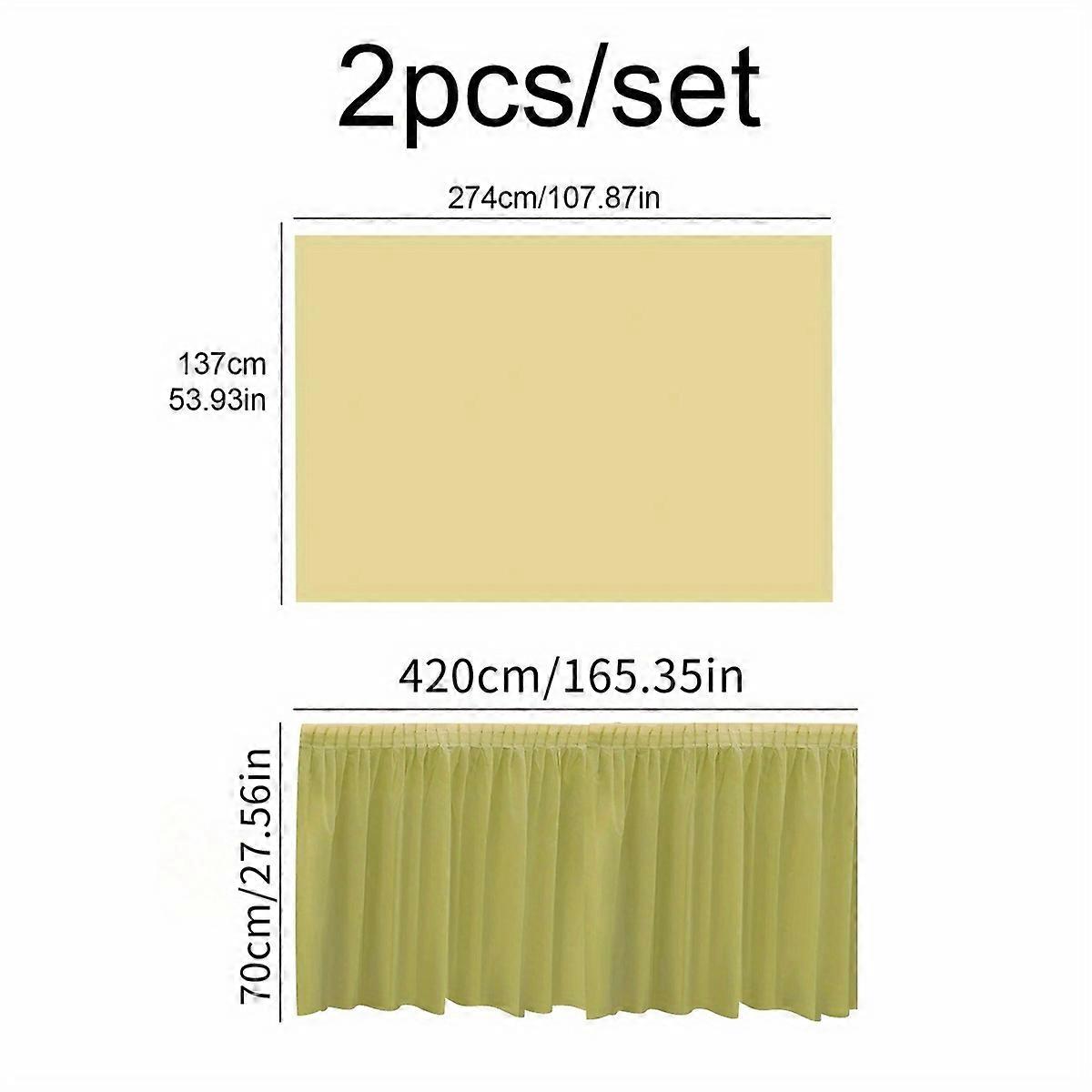 2pcs, Tablecloth Set, Disposable Solid Color Table Cover, Table Skirts, Rectangular Paper Table Covers With Long Skirting For Parties, Banquets