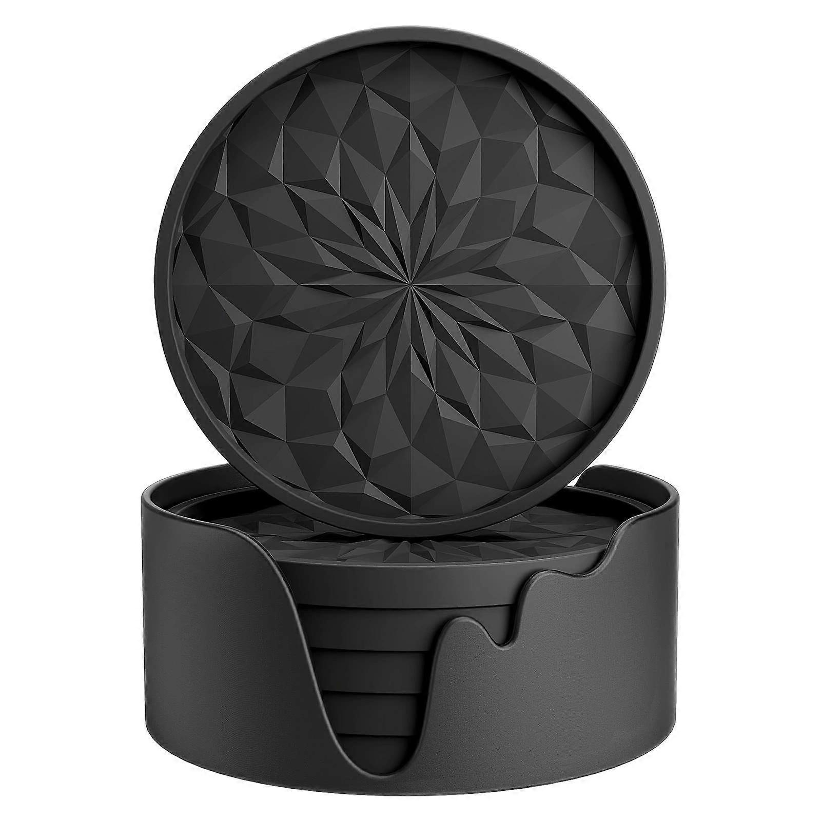 6pcs, Silicone Coasters, Silicone Coasters With Holder, Round Drinking Coasters, Cup Mat For Drinks, Thickened Non-Slip And Non-Stick Table Pad, Room