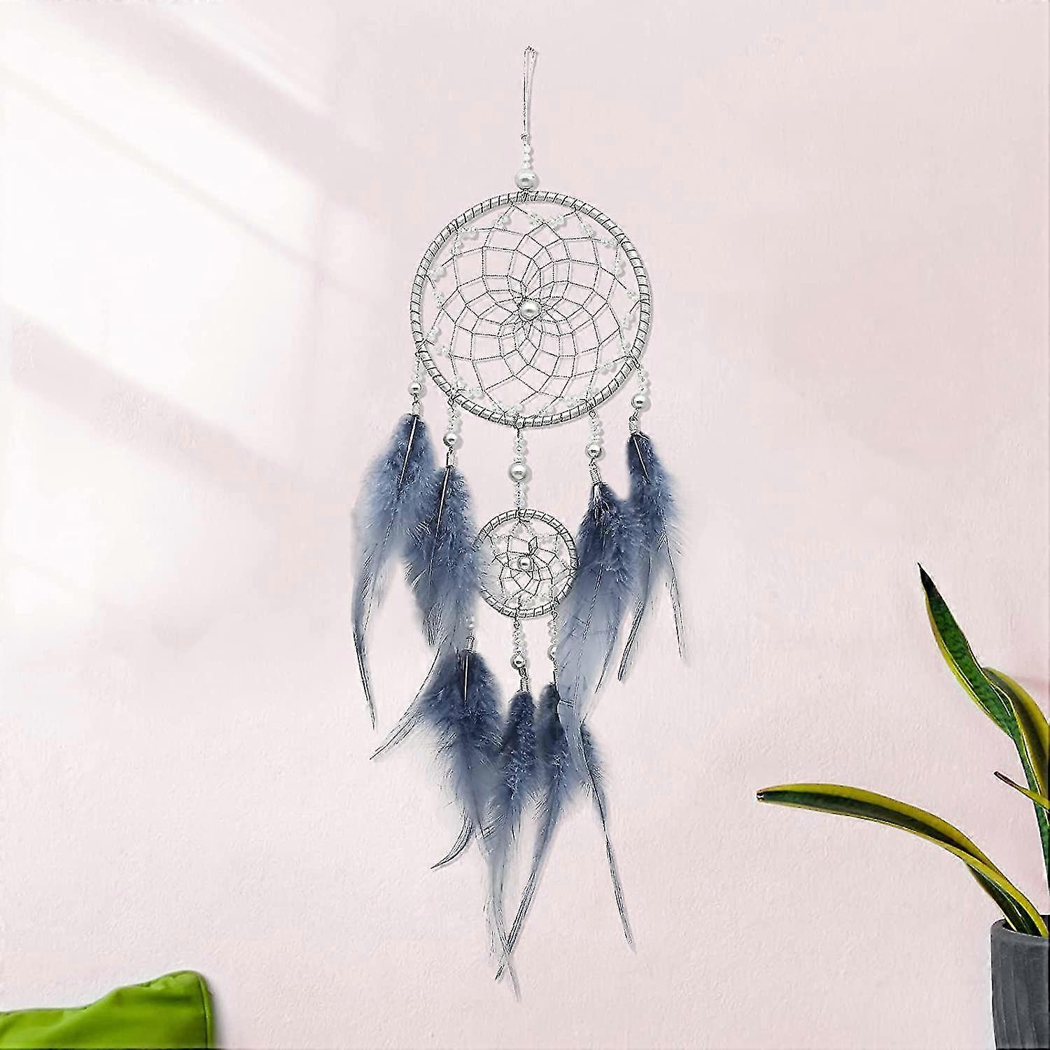 Fantasy catcher Bohemian style handmade dream gray feathers