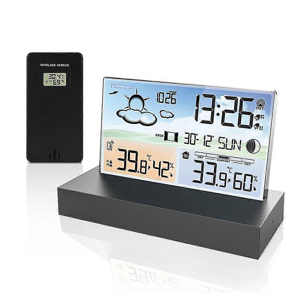 Sveglia, stazione meteorologica dell'orologio atomico con display della temperatura interna e sensore di temperatura wireless esterno