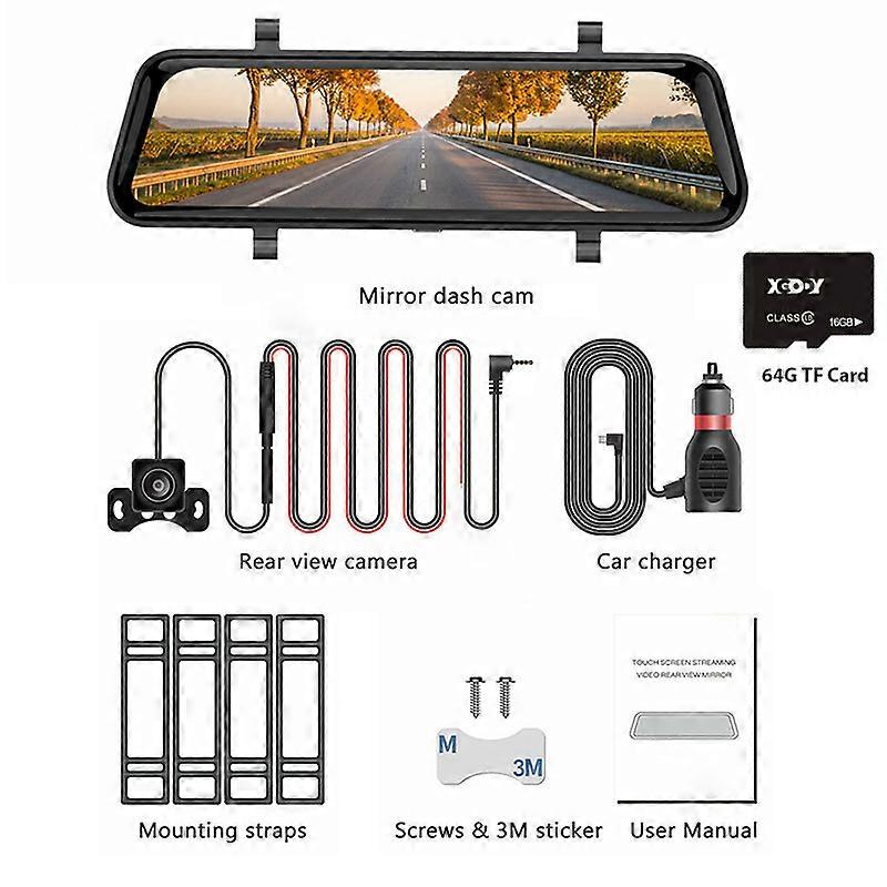 9.66" 2.5K HD Car Driving Recorder Touch Screen Video Recorder Rearview Mirror Dash Cam Front and Rear Camera Mirror DVR