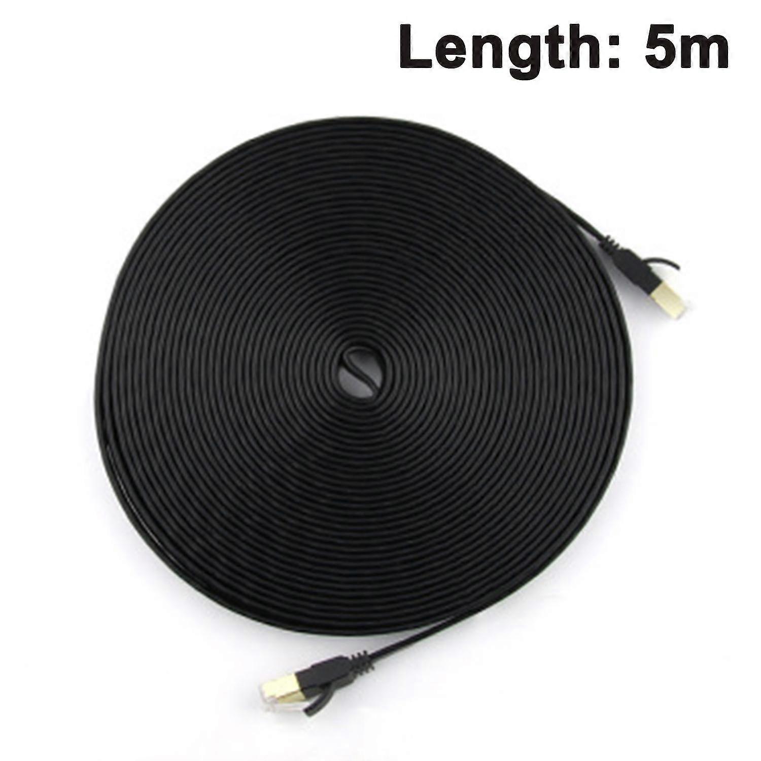 Ethernet Cable, Shielded Ethernet Cable Flat Cable Support 10gbps 600mhz - Compatible With Cat5/cat6 Network-5m-black
