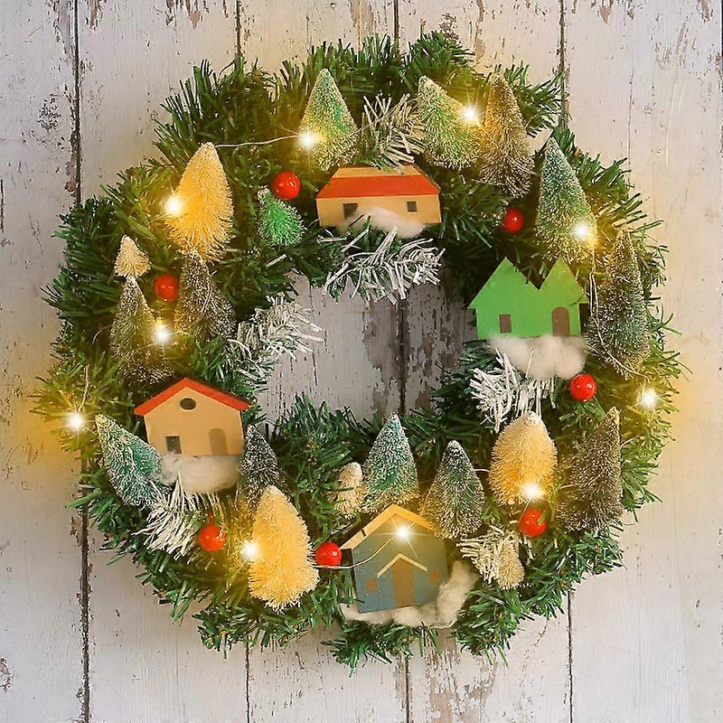 Christmas Tree Wreath Illuminated Small House Decoration Simulation Christmas Wreath Display Window and Door Decoration