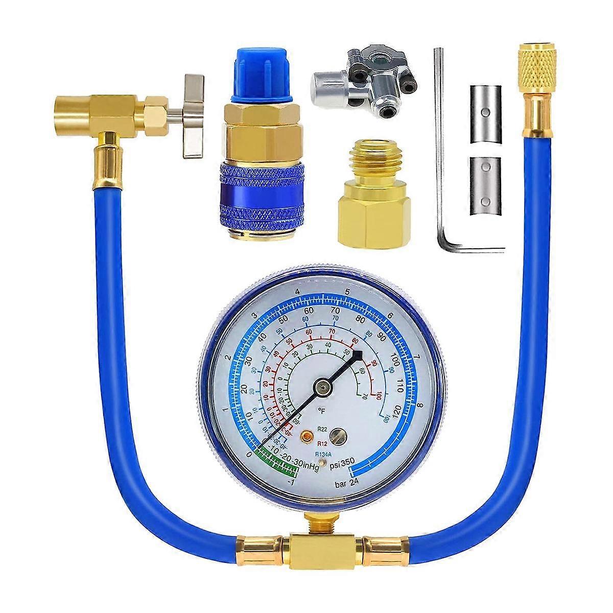 ACR134A Refrigerator Freon Recharge Kit AC Charge Hose with Gauge, Piercing Can Tap and Self-Sealin