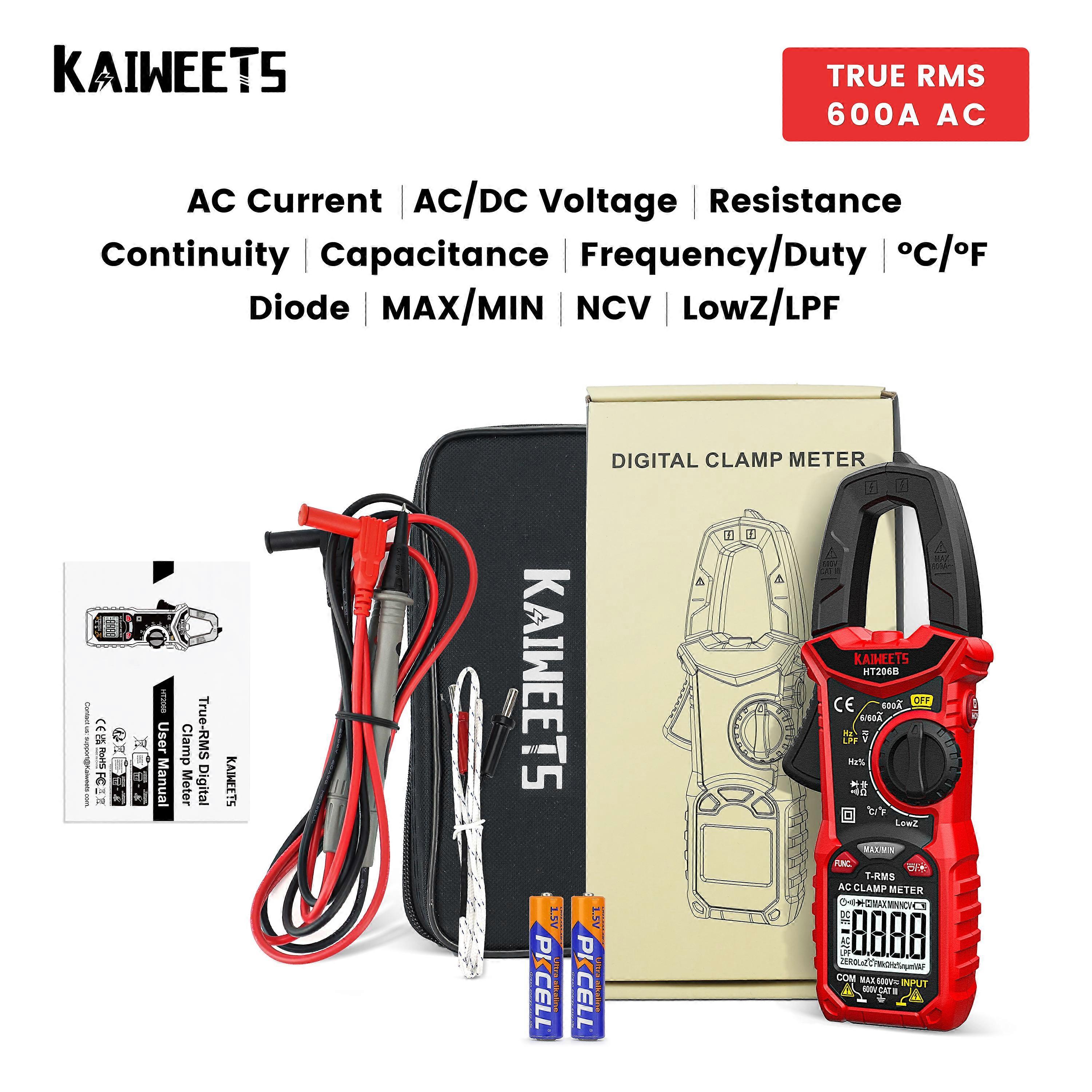 KAIWEETS AC DC Digital Clamp Meter Multimeter Pinza Amperimetrica True RMS High Precision Capacitance NCV Ohm Hz Tester
