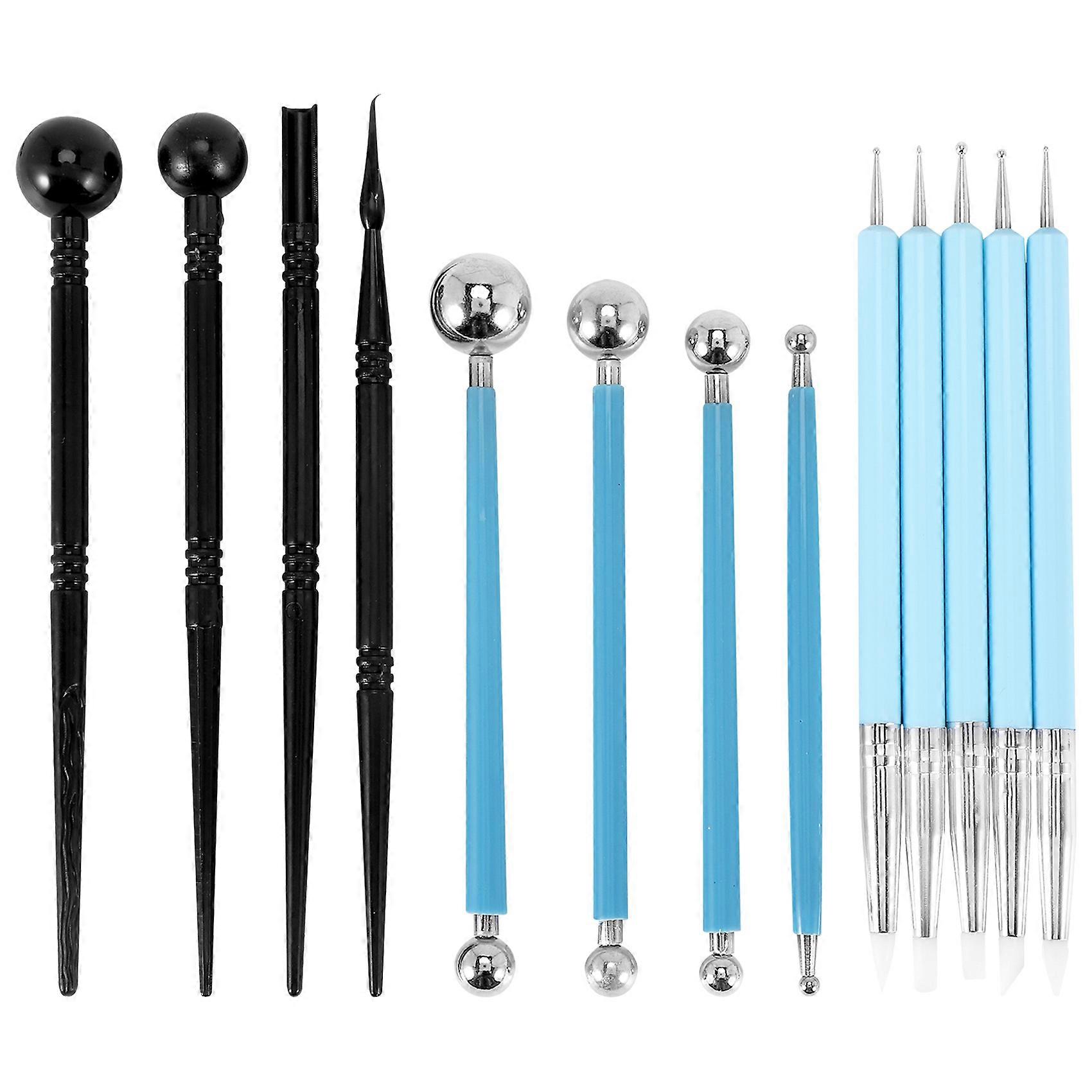13pcs Polymer Modeling Clay Sculpting Tools, Dotting Pen, Silicone Tips, Ball Stylus, Pottery Ceramic Clay Indentation Tools Set Also For Cake Fondan