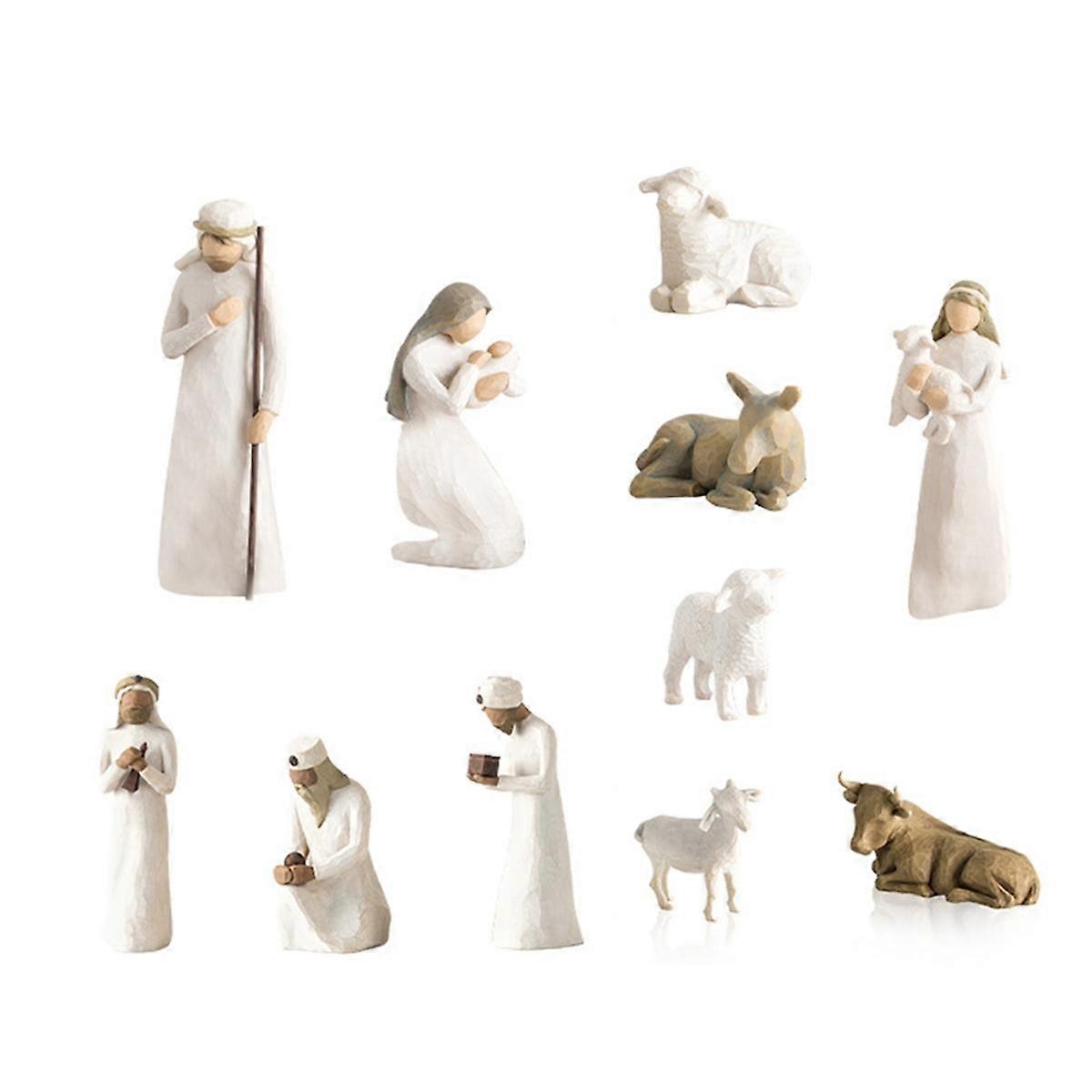 Kristus Födelse Staty Julkrubba Scen Set Jul Spjälsäng Staty Liten Jesus Krubba Miniatyr Kyrkodekoration, 10PCS
