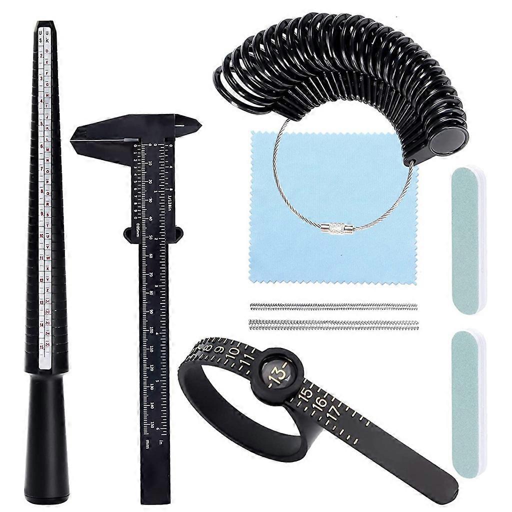 9Pieces Ring Sizer Measuring Tool with Ring Mandrel Black Ring Sizing Kit