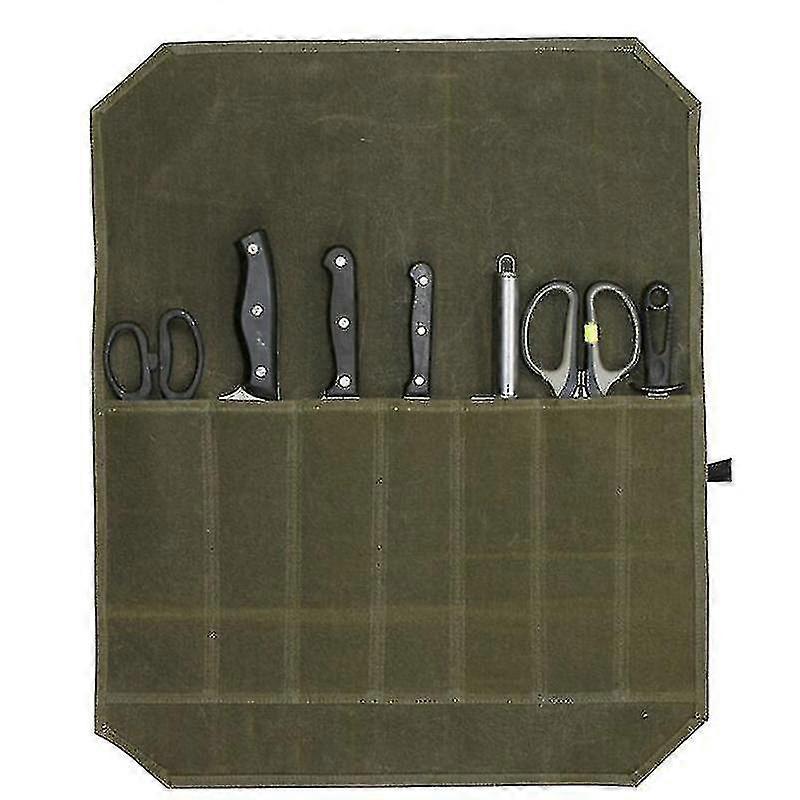 Professional Chefs Knife Roll, Waxed Canvas Roll Foldable Knife Culinary Bag Wrap, Kitchen Knives Holder Organiser, Utensils Wrap Bag, Travel T