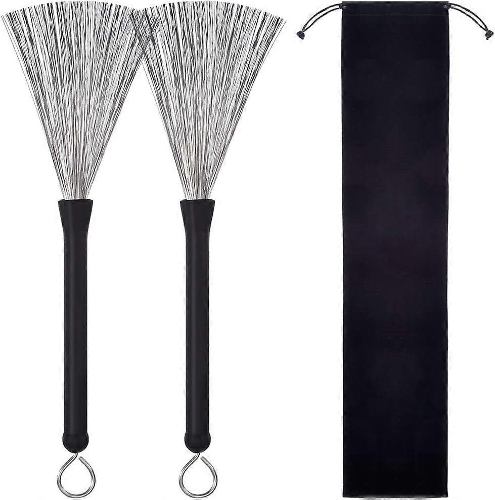 2025 New 1 pair of Drum Brushes, Jazzbesen Drum, Retractable Wire Percussion Brushes, with Comfortable Rubber
