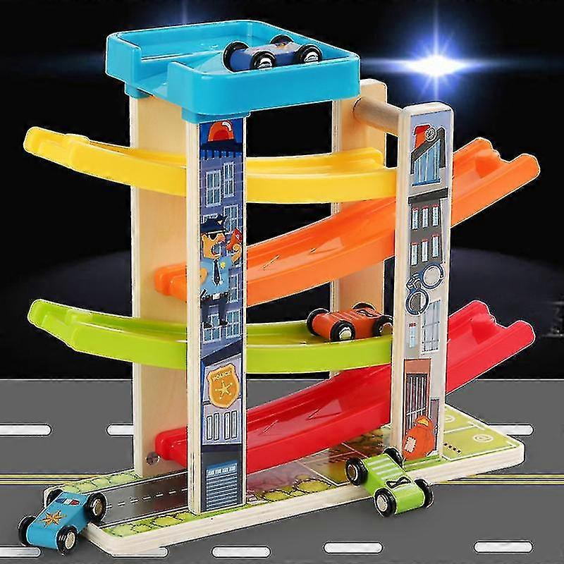 The Wooden Toy Click Clack Racing Track With Cars And Parking Lot No Assembly