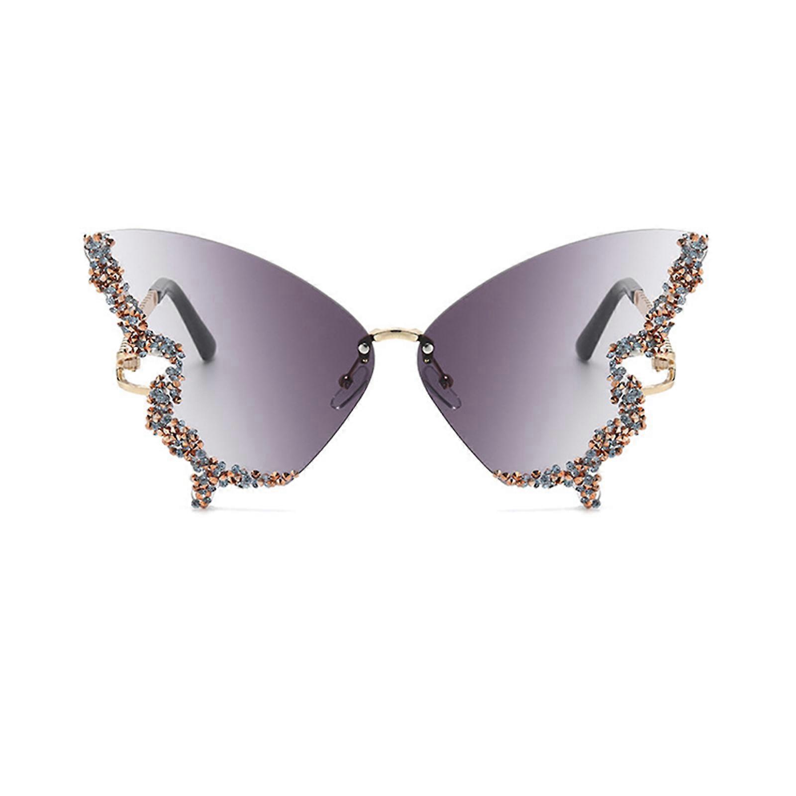 النظارات الشمسية الفاخرة من الماس فراشة للنساء خمر بدون إطار متضخم من حجر الراين نظارات شمسية