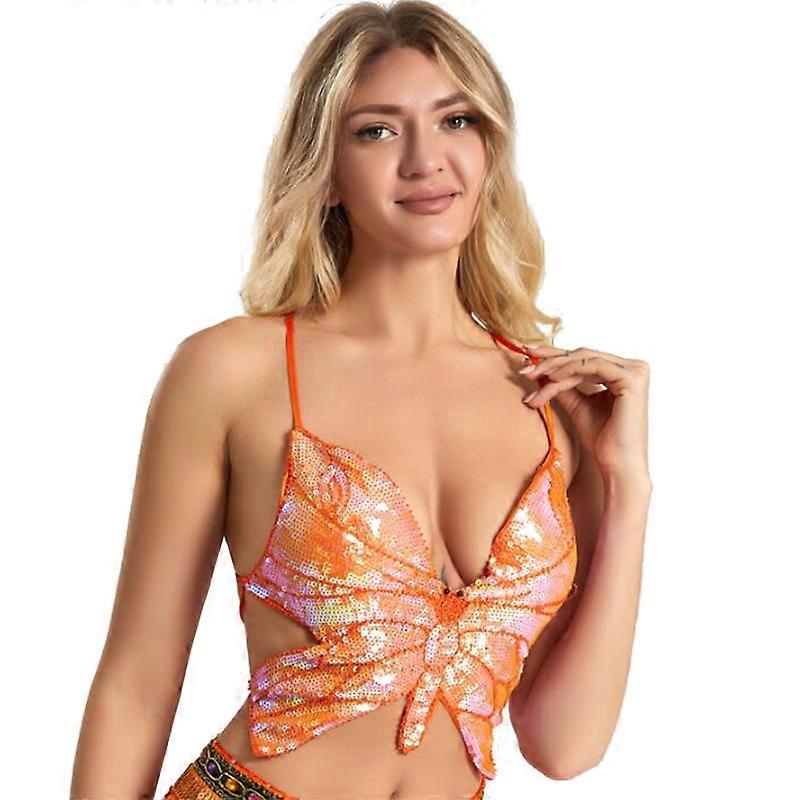 Women's Glitter Sequin Butterfly Top Tank Vest Top for Party