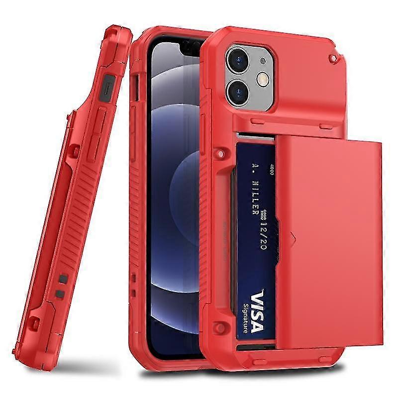 For Iphone 12 / 12 Pro Shockproof Heavy Duty Armor Protective Case With Slide Multi-card Slot(black)