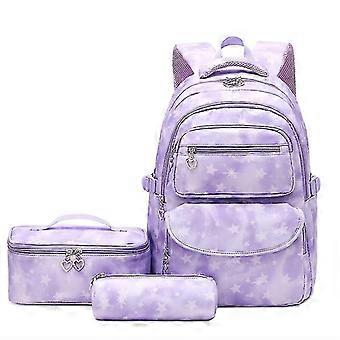 Black Friday Rucksack-Set mit Lunch-Kits Bookbag-kompatibel Teens Girls 3-teilige Gradient School Bag kompatible Grundschüler (lila Stern)