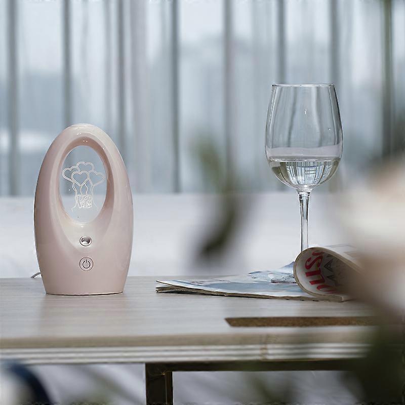 Mini USB Humidifier Silent Night Lamp Aromatherapy Desktop Mist Diffuser for Office Bedroom Sakura Pink (Balloon Pattern) 