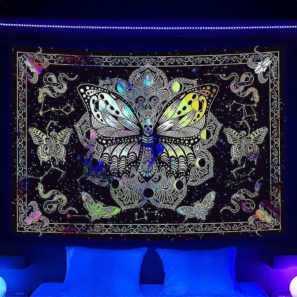 Gothic Skull Blacklight Tapestry Uv Reactive Psychedelic Butterfly Black Light Tapestries Aesthetic Boho Hippie Tarot Tapestrys