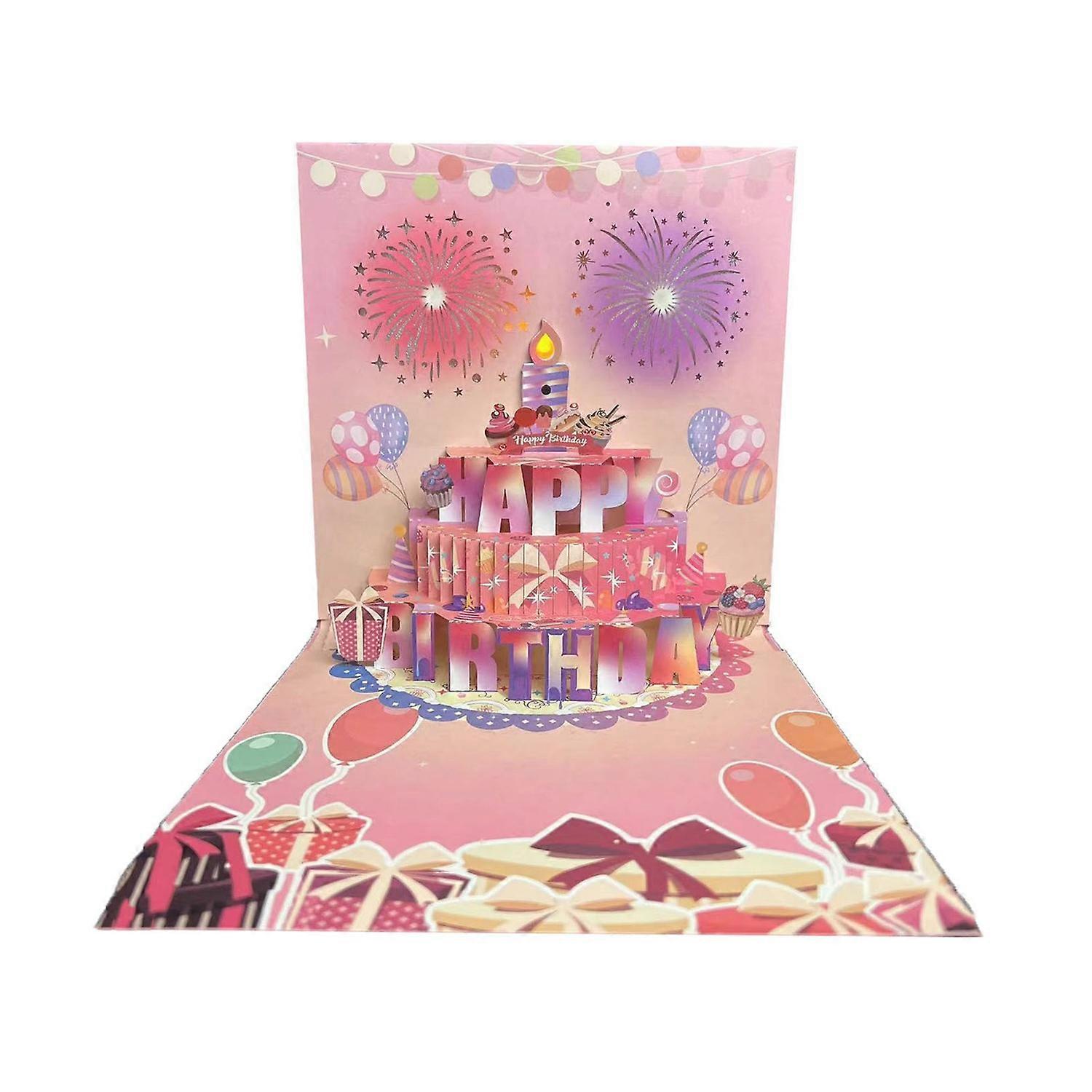3D Pop Up Birthday Cards Birthday Cake Greeting Cards with Pyrotechnics Music Blowable Candle