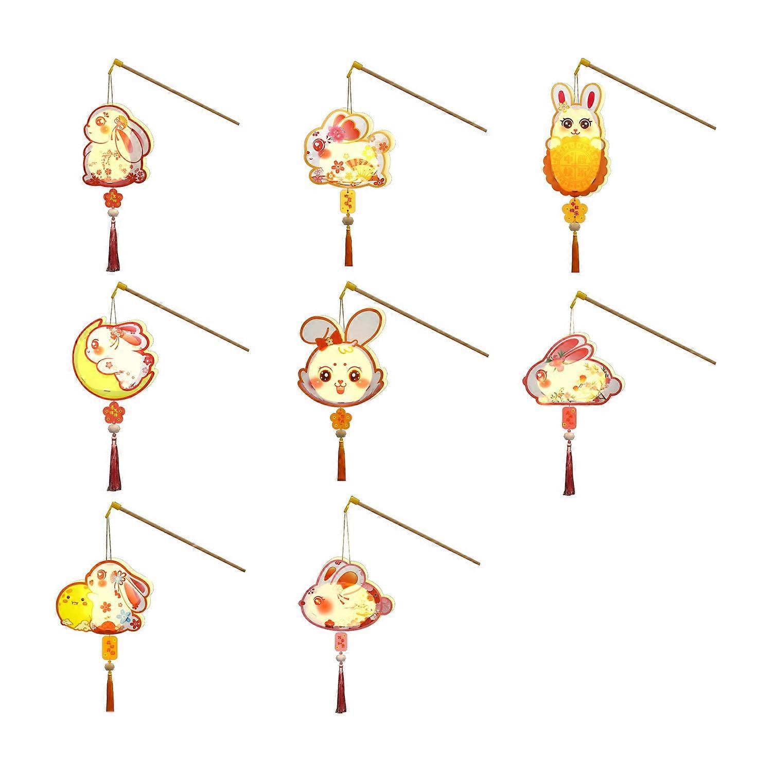 Chinese Style Rabbit Lantern DIY Paper Lantern Handmade Rabbit Mooncake Lantern with LED Lights for