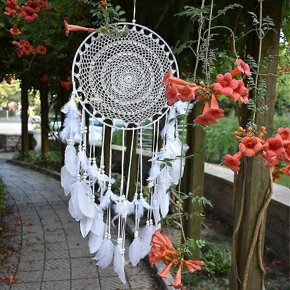 Großer Boho Traumfänger Weiße Feder Makramee Wohnkultur 35cm
