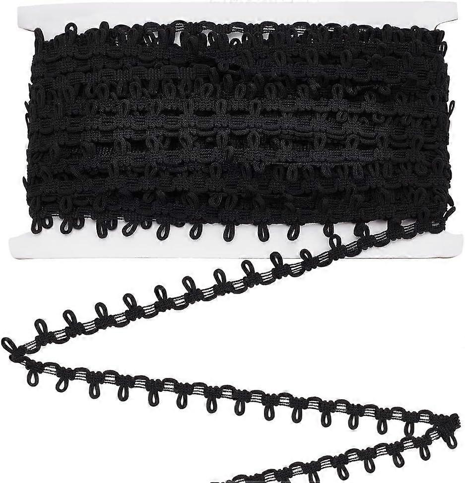 25Yards Black Braid Trim with Elastic Button Loops 0.6inch Lace Edge Button Braid Trim Lace Petite Braid Trim with Elastic for Dress Costume DIY Sewin